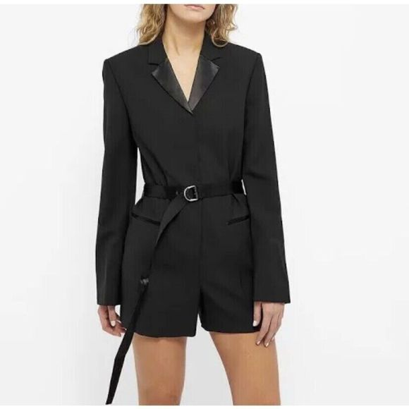 Helmut Lang L09HW203 Women's Sz 2 / US XS Black Stretch Wool Tuxedo Romper $595+ - Picture 10 of 11